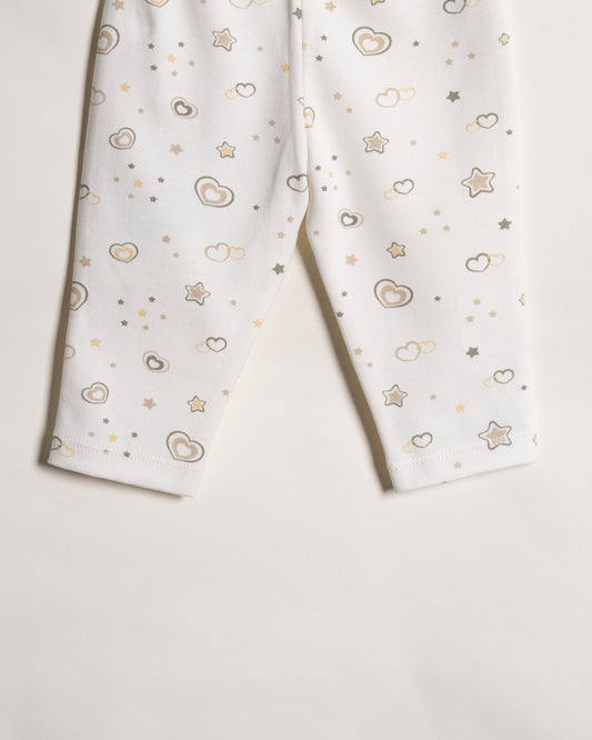 Twingle 100% Organic Cotton Baby Leggings-Pajama-Gentle Waistband-Tag Free Comfort-White-Hearts & Stars Print-For Infants