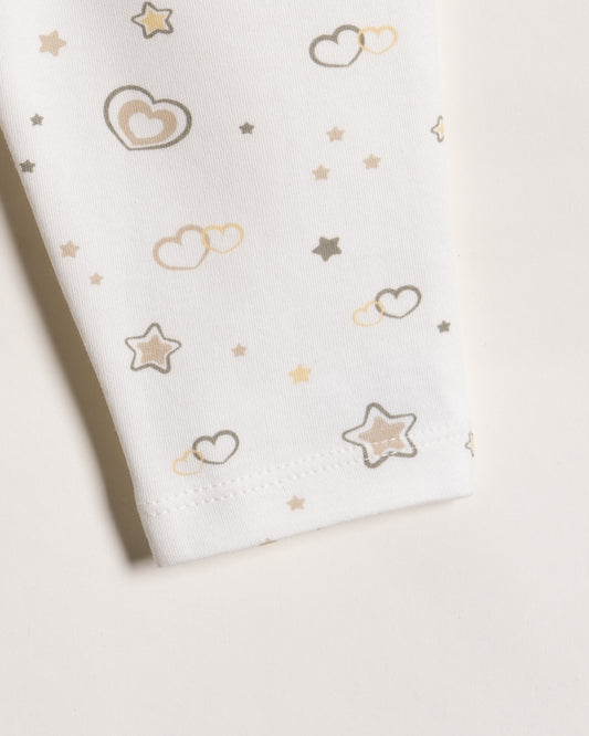 Twingle 100% Organic Cotton Baby Leggings-Pajama-Gentle Waistband-Tag Free Comfort-White-Hearts & Stars Print-For Infants