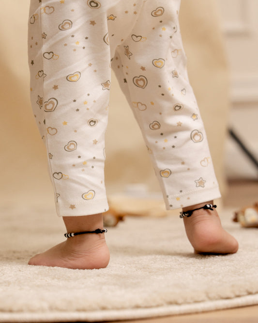 Twingle 100% Organic Cotton Baby Leggings-Pajamas Set-Gentle Waistband-Tag Free Comfort-Pastel Pink & White-Hearts & Stars & Floral Print-Pack of 2-For Infants