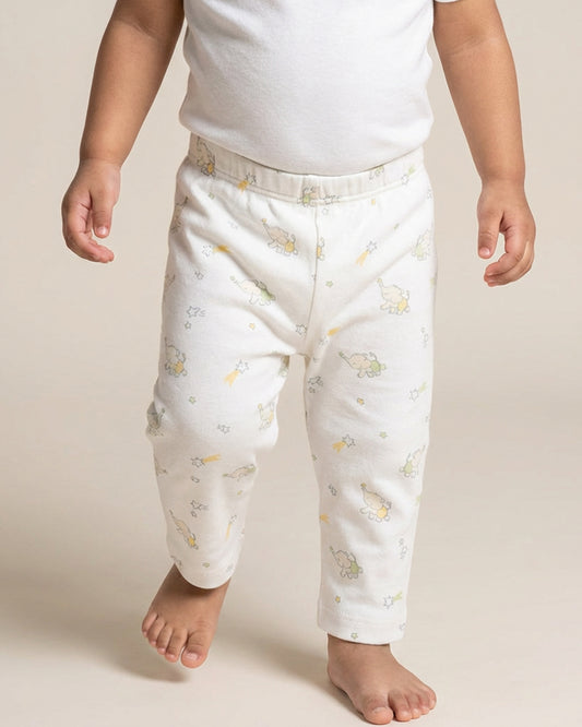 Twingle 100% Organic Cotton Leggings-Soft Elasticated Waistband-No Itchy Tags-Elephant & Dino Print-White-Pack of 2-For Infants