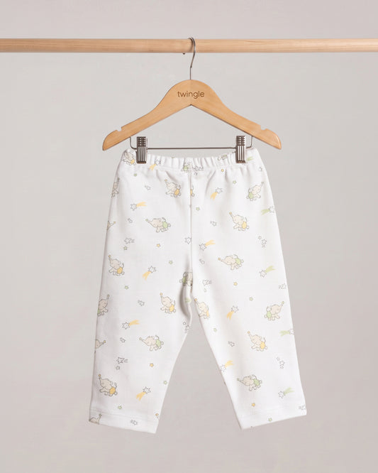 Twingle 100% Organic Cotton Leggings-Soft Elasticated Waistband-No Itchy Tags-Elephant Print-White-For Infants
