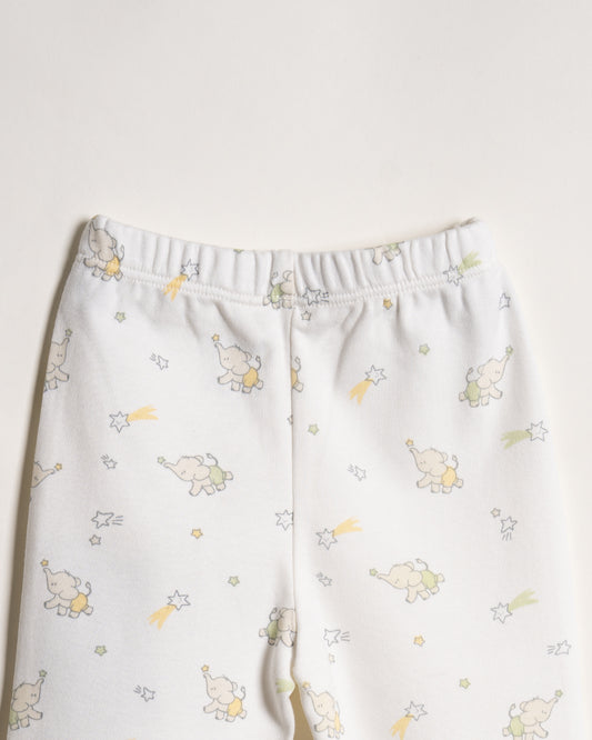 Twingle 100% Organic Cotton Baby Leggings-Pajama-Gentle Waistband-Tag Free Comfort-White-Elephant Print-For Infants