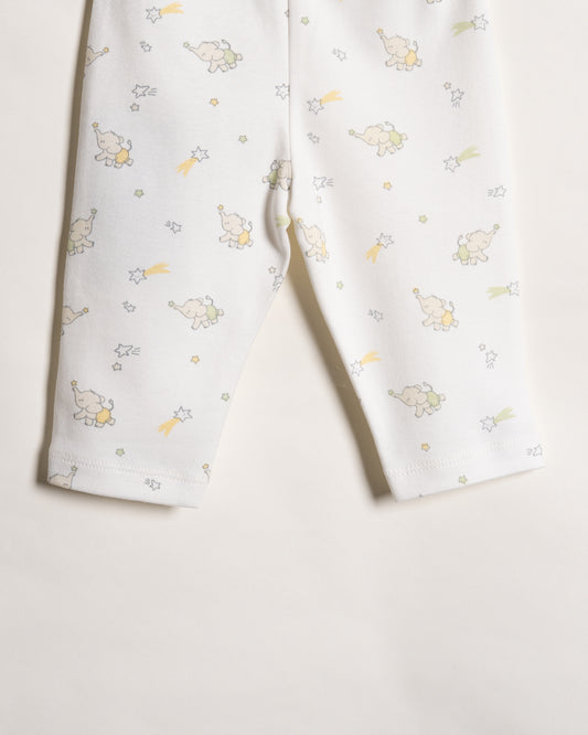 Twingle 100% Organic Cotton Baby Leggings-Pajama-Gentle Waistband-Tag Free Comfort-White-Elephant Print-For Infants