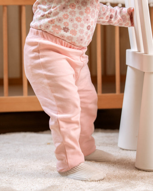 Twingle 100% Organic Cotton Leggings-Soft Elasticated Waistband-No Itchy Tags-Solid-Floral Print-Pastel Pink-Pack of 2-For Infants
