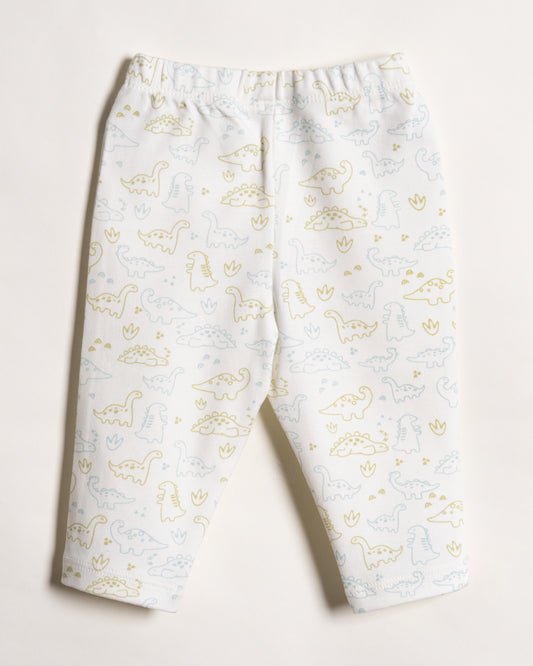 Twingle 100% Organic Cotton Baby Leggings-Pajama-Gentle Waistband-Tag Free Comfort-White-Dino Print-For Infants