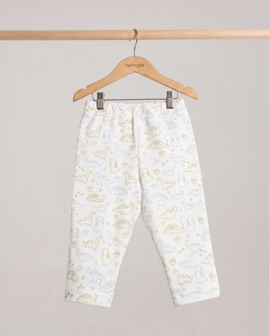 Twingle 100% Organic Cotton Leggings-Soft Elasticated Waistband-No Itchy Tags-Dino Print-White-For Infants