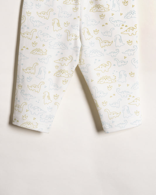 Twingle 100% Organic Cotton Baby Leggings-Pajama-Gentle Waistband-Tag Free Comfort-White-Dino Print-For Infants
