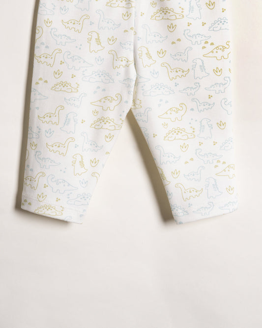 Twingle 100% Organic Cotton T-shirt & Leggings Set-Tag-Free Comfort-Easy Shoulder Snaps-White-Dino Print-For Infants