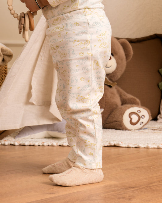 Twingle 100% Organic Cotton Baby Leggings-Pajamas Set-Gentle Waistband-Tag Free Comfort-White-Elephant & Dino Print-Pack of 2-For Infants