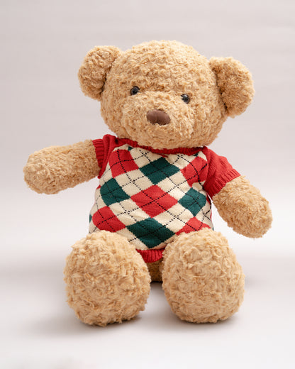 Just Bear Ollie Soft Toy With Red Check Sweater-Ultra Soft & Huggable Teddy-36M+