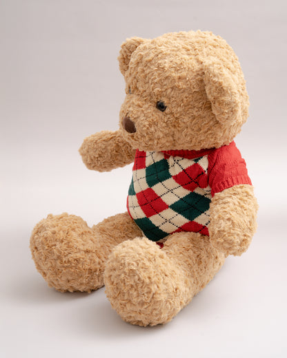 Just Bear Ollie Soft Toy With Red Check Sweater-Ultra Soft & Huggable Teddy-36M+