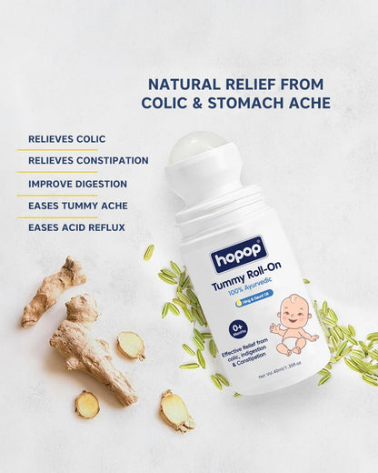 Hopop Anti Colic Tummy Roll On-100% Ayurvedic-Effective Colic, Indigestion & Constipation Relief-Vegan & Chemical Free-For Infants