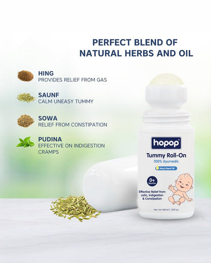 Hopop Anti Colic Tummy Roll On-100% Ayurvedic-Effective Colic, Indigestion & Constipation Relief-Vegan & Chemical Free-For Infants