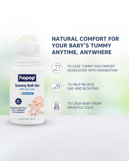 Hopop Anti Colic Tummy Roll On-100% Ayurvedic-Effective Colic, Indigestion & Constipation Relief-Vegan & Chemical Free-For Infants