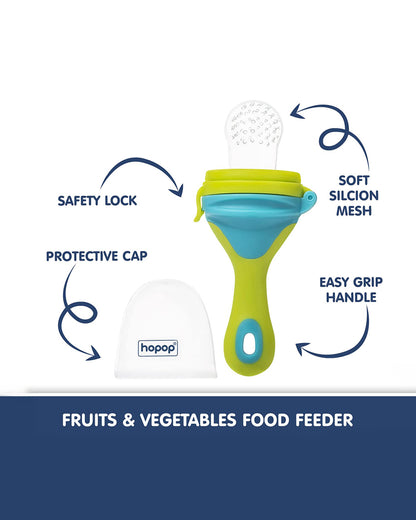 Hopop Soft Silicone Fruit & Food Nibbler-BPA Free-Mesh Feeder-Green & Blue-For Infants