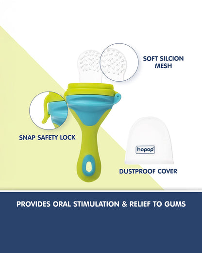 Hopop Soft Silicone Fruit & Food Nibbler-BPA Free-Mesh Feeder-Green & Blue-For Infants