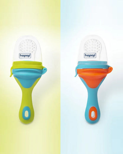 Hopop Soft Silicone Fruit & Food Nibbler-BPA Free-Mesh Feeder-Green & Blue-For Infants