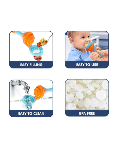 Hopop Soft Silicone Fruit & Food Nibbler-BPA Free-Blue & Orange-For Infants