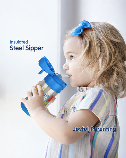 Hopop Insulated Stainless Steel Sipper Water Bottle for Kids-Boat Design-300ml