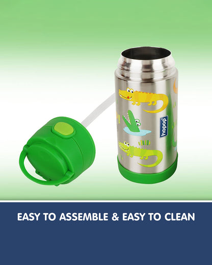 Hopop Insulated Stainless Steel Sipper Water Bottle for Kids-Alligator Design-300ml