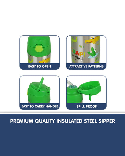 Hopop Insulated Stainless Steel Sipper Water Bottle for Kids-Alligator Design-300ml