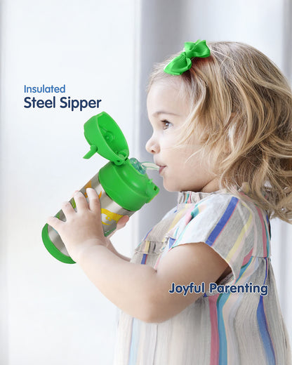 Hopop Insulated Stainless Steel Sipper Water Bottle for Kids-Alligator Design-300ml