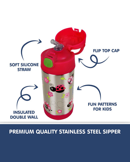 Hopop Insulated Stainless Steel Sipper Water Bottle for Kids-Ladybug Design-300ml
