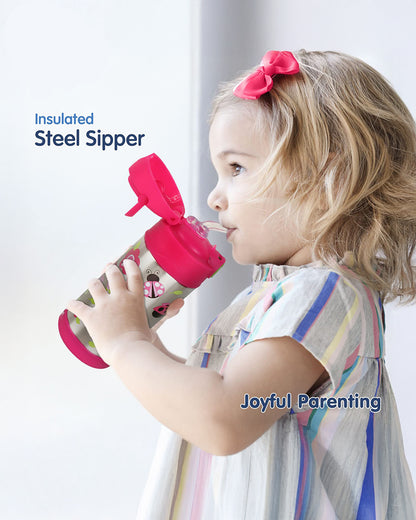 Hopop Insulated Stainless Steel Sipper Water Bottle for Kids-Ladybug Design-300ml