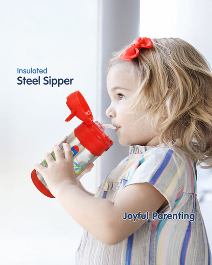 Hopop Insulated Stainless Steel Sipper Water Bottle for Kids-Flyhigh Design-300ml