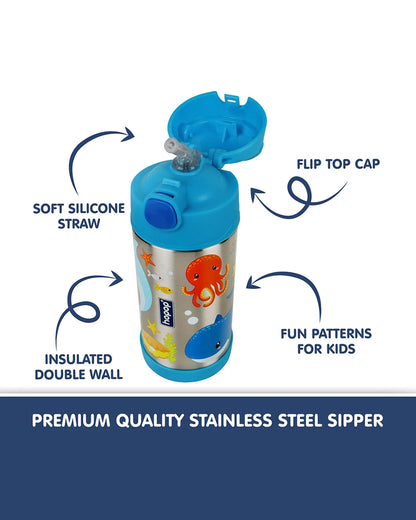 Hopop Insulated Stainless Steel Sipper Water Bottle for Kids-Sea Animals Design-300ml