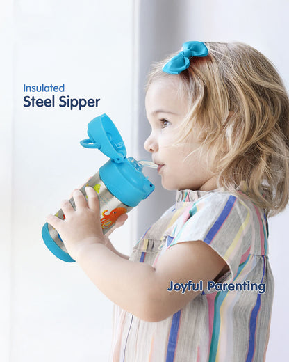 Hopop Insulated Stainless Steel Sipper Water Bottle for Kids-Sea Animals Design-300ml
