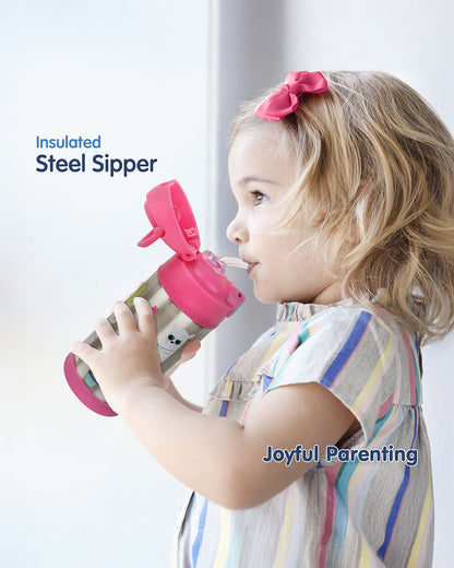 Hopop Insulated Stainless Steel Sipper Water Bottle for Kids-Lama Design-300ml