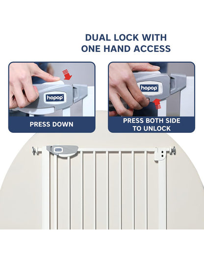Hopop Baby Safety Gate With Two Way Auto Close-Dual Lock With One Hand Access-75x85cm-For Babies