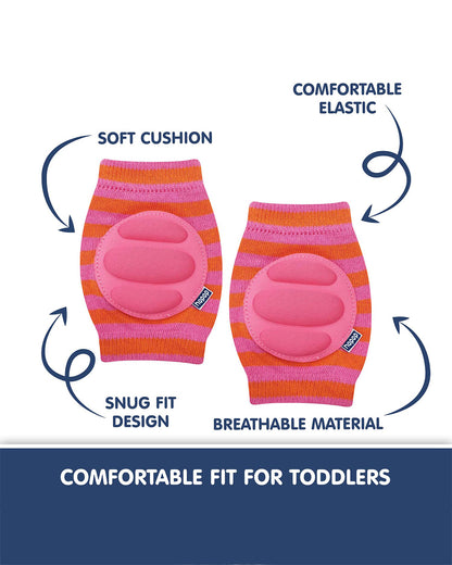 Hopop Pink & Orange Baby Elbow & Knee Pads-Breathable Material-For Crawling Infants-Multicolor