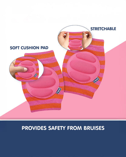 Hopop Pink & Orange Baby Elbow & Knee Pads-Breathable Material-For Crawling Infants-Multicolor