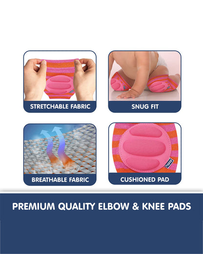 Hopop Pink & Orange Baby Elbow & Knee Pads-Breathable Material-For Crawling Infants-Multicolor