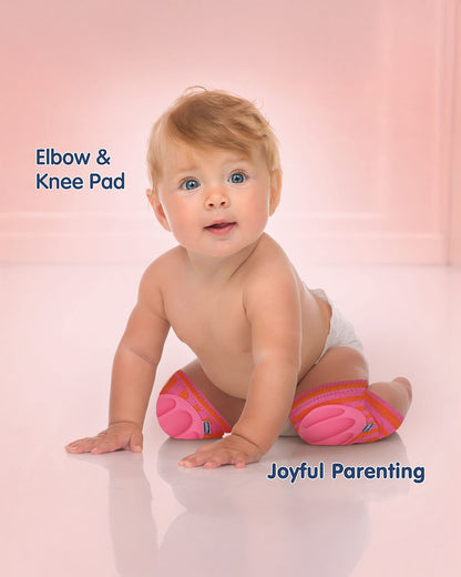 Hopop Pink & Orange Baby Elbow & Knee Pads-Breathable Material-For Crawling Infants-Multicolor