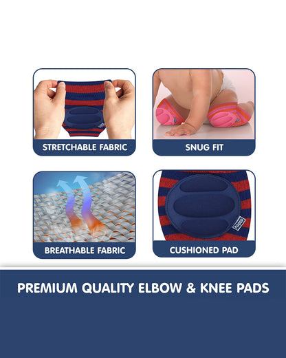 Hopop Red & Blue Baby Elbow & Knee Pads-Breathable Material-For Crawling Infants-Multicolor