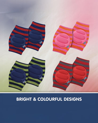 Hopop Red & Blue Baby Elbow & Knee Pads-Breathable Material-For Crawling Infants-Multicolor