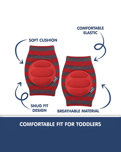Hopop Red & Grey Baby Elbow & Knee Pads-Breathable Material-For Crawling Infants-Multicolor