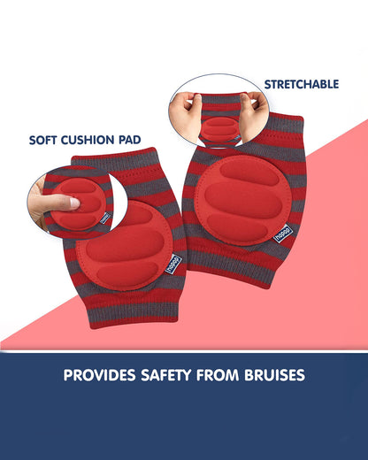 Hopop Red & Grey Baby Elbow & Knee Pads-Breathable Material-For Crawling Infants-Multicolor