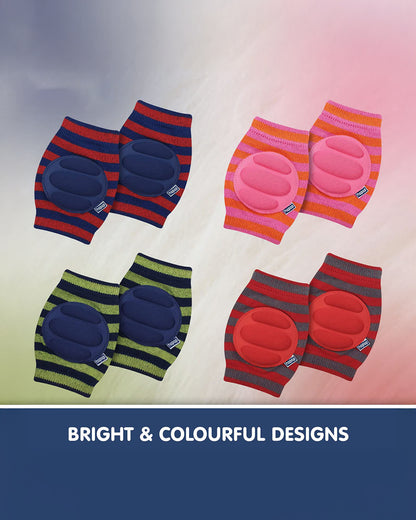 Hopop Red & Grey Baby Elbow & Knee Pads-Breathable Material-For Crawling Infants-Multicolor