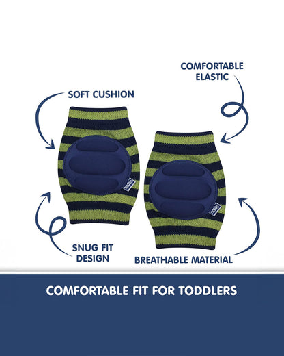 Hopop Green & Navy Baby Elbow & Knee Pads-Breathable Material-For Crawling Infants-Multicolor