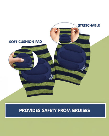 Hopop Green & Navy Baby Elbow & Knee Pads-Breathable Material-For Crawling Infants-Multicolor