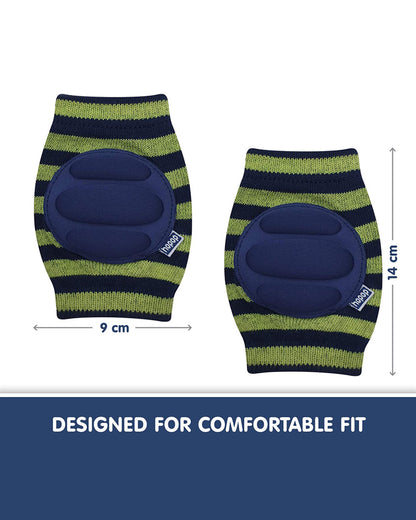 Hopop Green & Navy Baby Elbow & Knee Pads-Breathable Material-For Crawling Infants-Multicolor