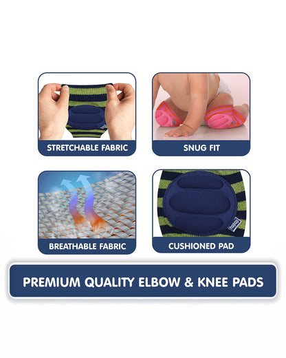 Hopop Green & Navy Baby Elbow & Knee Pads-Breathable Material-For Crawling Infants-Multicolor