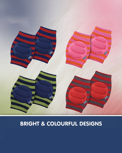 Hopop Green & Navy Baby Elbow & Knee Pads-Breathable Material-For Crawling Infants-Multicolor