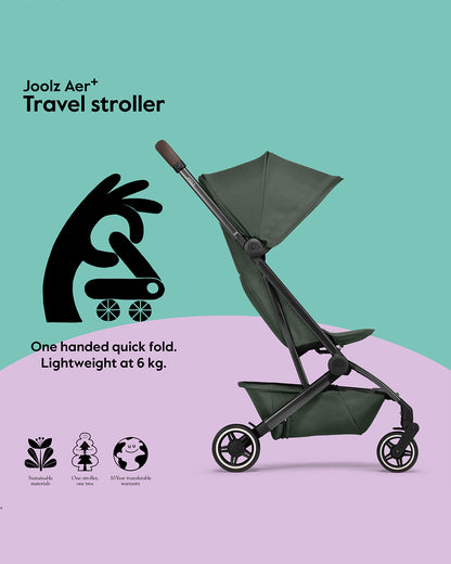 Joolz Aer+ Cabin Friendly Stroller & Carry Cot Travel System-With Bumper Bar & Travel Bag-Forest Green