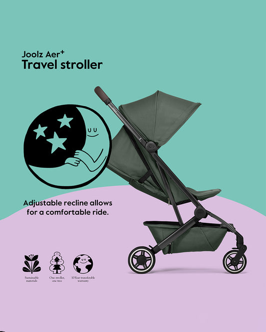 Joolz Aer+ Cabin Friendly Stroller & Carry Cot Travel System-With Bumper Bar & Travel Bag-Forest Green