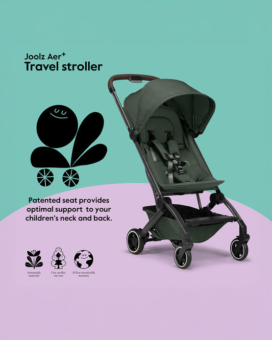 Joolz Aer+ Cabin Friendly Stroller & Carry Cot Travel System-With Bumper Bar & Travel Bag-Forest Green